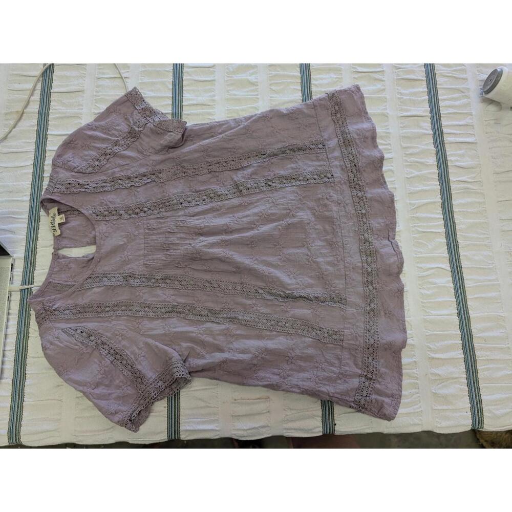Listicle Women's Purple Violet Peasant Blouse Top Size Large Lace